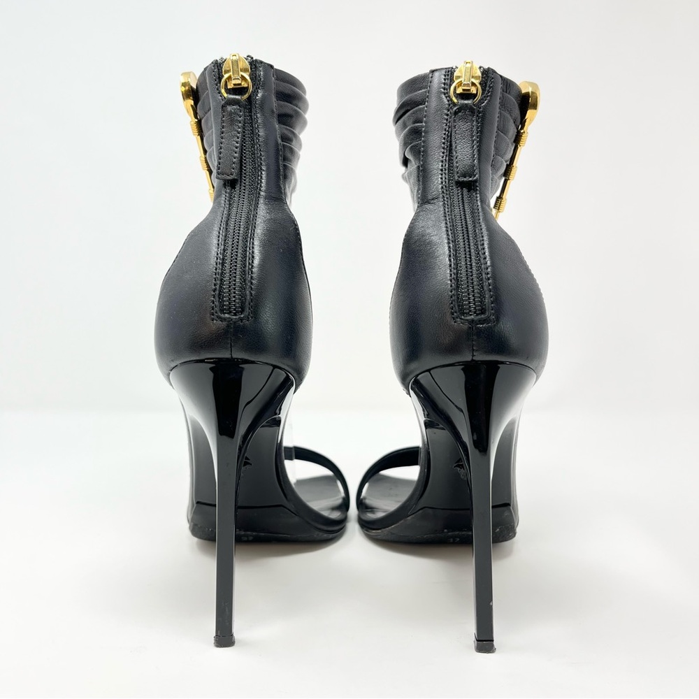 Versace Crystal La Medusa Safety Pin Sandals High Heels Shoes Black Gold 37 7 - Picture 6 of 10